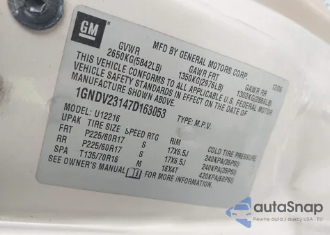 2007 Chevrolet Uplander Ls z USA, uszkodzony, nr VIN 1GNDV23147D163053